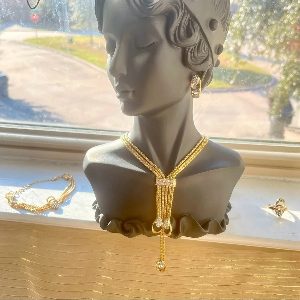 New! 4 Piece Set Earrings Necklace Bracelet Ring Pendant Chains Jewelry Women